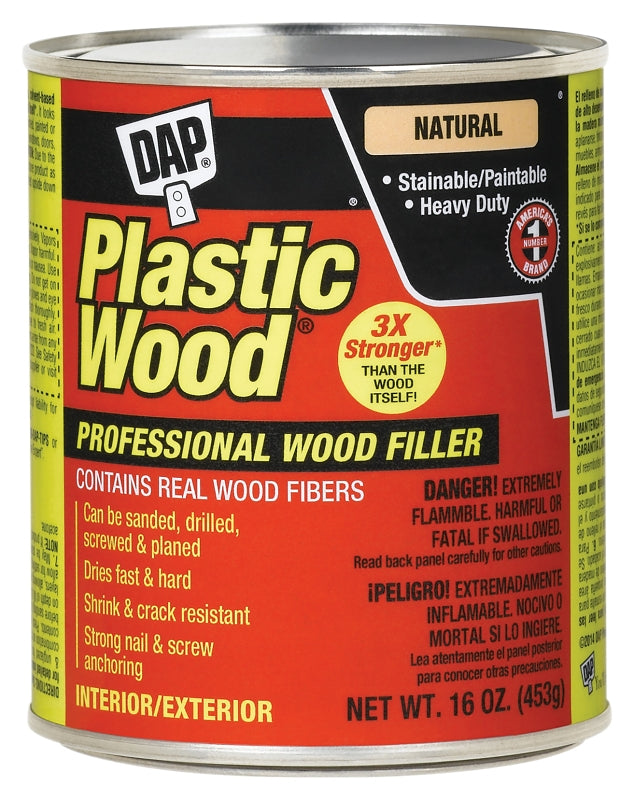 DAP Plastic Wood 21506 Wood Filler, Paste, Strong Solvent, Natural, 16 oz