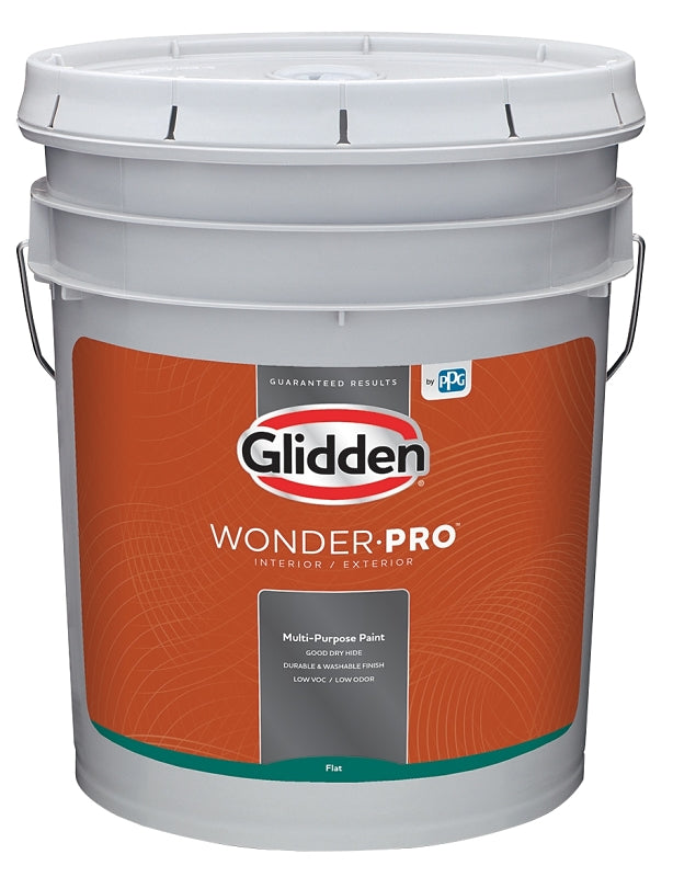 Glidden Wonder-Pro GLWP30WB/05 Interior/Exterior Paint, Flat Sheen, Pastel Base/White, 5 gal