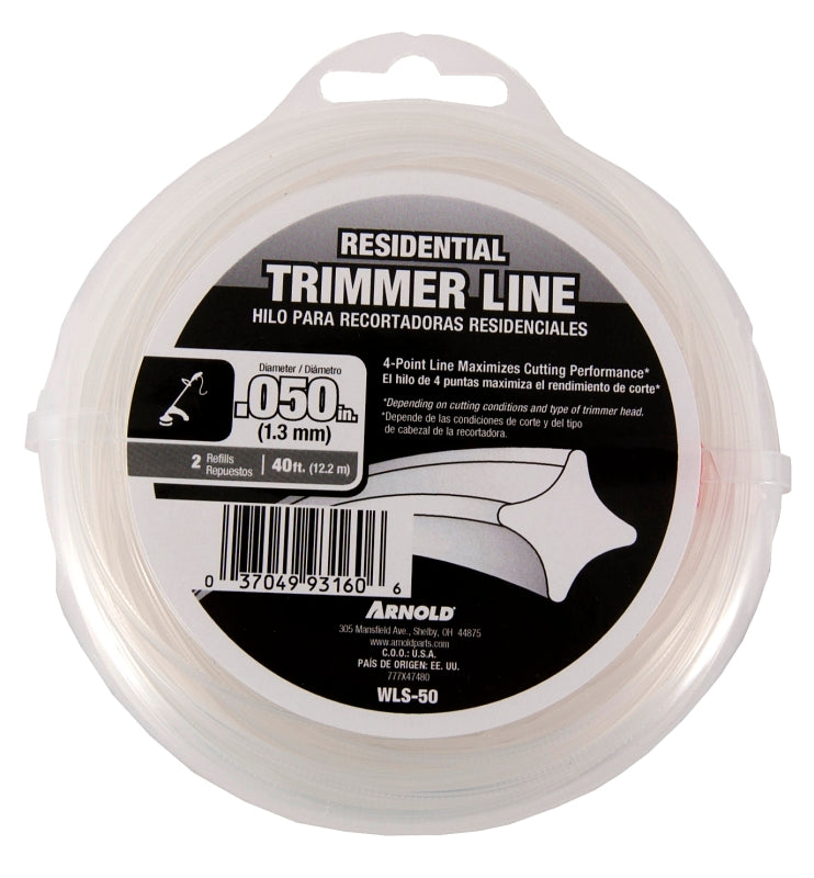 ARNOLD WLS-50 Trimmer Line, 0.05 in Dia, 40 ft L, Nylon