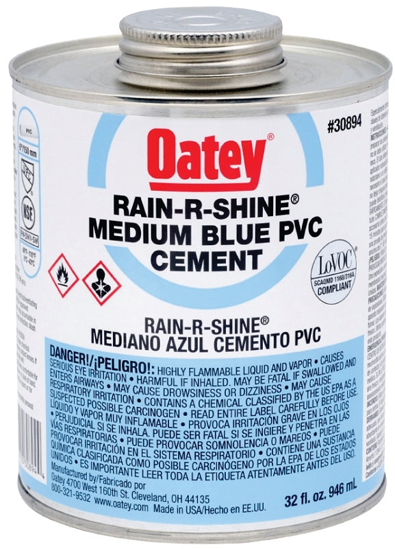 Oatey 30894 Solvent Cement, 32 oz Can, Liquid, Blue