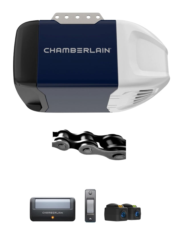 Chamberlain C2202 Garage Door Opener, Chain Drive, OS: myQ and Security+ 2.0, Blue