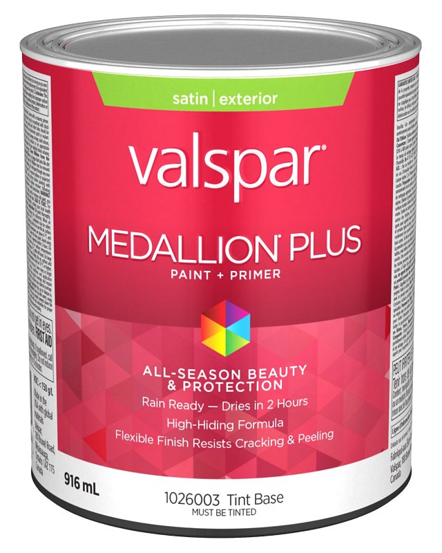 Medallion Plus 029.1026003.005 Exterior Paint and Primer, Acrylic, Satin, Tint Base, 1 qt, 400 sq-ft/gal Coverage Area