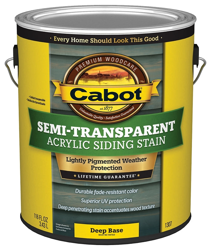 Cabot 140.0001307.007 Acrylic Siding Stain, Flat, Deep Base, Liquid, 1 gal