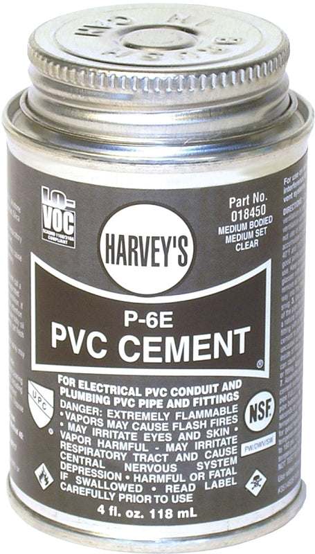 Harvey 018450-12 Conduit Cement, 4 oz Can, Liquid, Clear