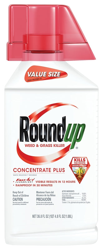 Roundup 5100610 Weed and Grass Killer Concentrate, Liquid, Pour Application, 37 oz Bottle