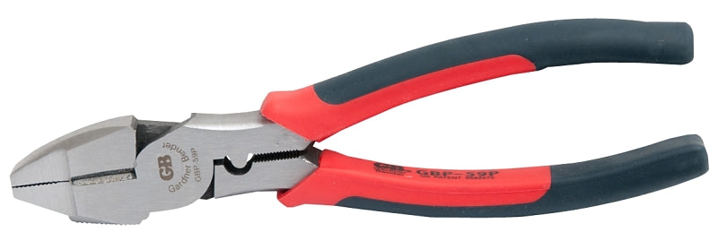 GB ArmorEDGE GBP-59P Lineman's Plier with Hammer Head, 9 in OAL, 1 in Cutting Capacity, 1-1/4 in Jaw Opening, Red Handle