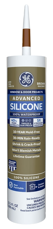 GE Silicone II GE5080 Window and Door Caulk, Brown, -55 to 400 deg F, 10.1 oz Cartridge