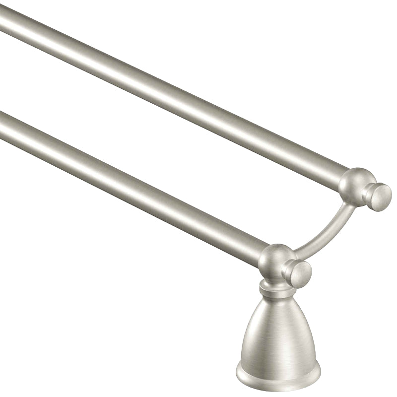 Moen Caldwell Series Y3122BN Double Towel Bar, 24 in L Rod, Aluminum/Zamac, Brushed Nickel, Surface Mounting