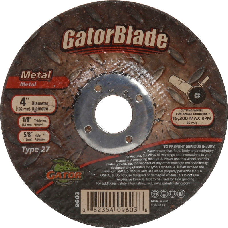 GatorBlade 9603 Cut-Off Wheel, 4 in Dia, 1/8 in Thick, 5/8 in Arbor, 24 Grit, Silicone Carbide Abrasive