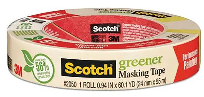 Scotch 2050.1 Masking Tape, 60.1 yd L, 1 in W, Paper Backing, Beige