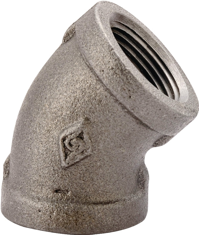 Prosource 4-1-1/2B Pipe Elbow, 1-1/2 in, FIP, 45 deg Angle, Malleable Iron, SCH 40 Schedule, 300 psi Pressure