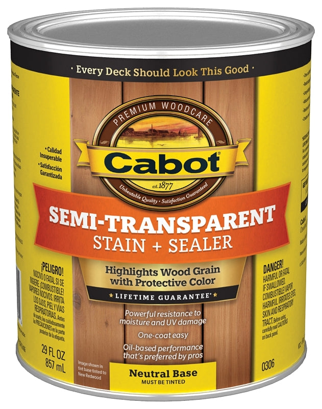 Cabot 140.0000306.005 Deck and Siding Stain, Neutral Base, Liquid, 1 qt