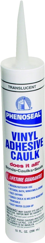 DAP PHENOSEAL 00006 Vinyl Adhesive Caulk, Translucent, 48 hr Curing, -20 to 180 deg F, 10 oz Cartridge