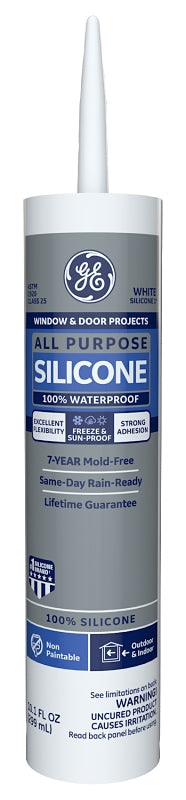 GE Silicone I GE112A Silicone Caulk, White, 10.1 oz Cartridge