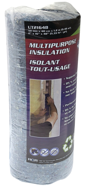 Climaloc Plus CF21648 Door Insulation, 16 in W, 2 in Thick, 48 in L, Cotton/Denim, Blue