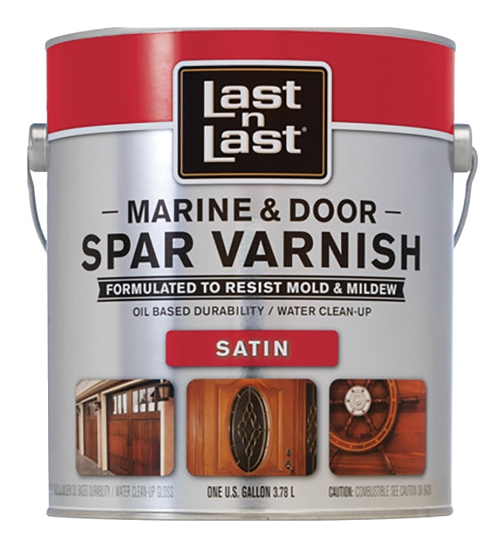 Last n Last 94101 Marine and Door Spar Varnish, Satin, Amber, Liquid, 1 gal