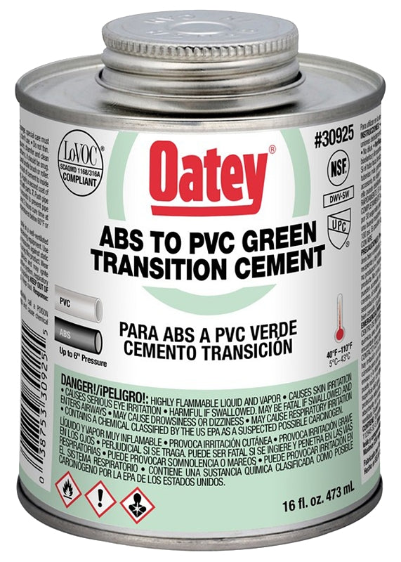 Oatey 30925 Solvent Cement, 16 oz Can, Liquid, Green