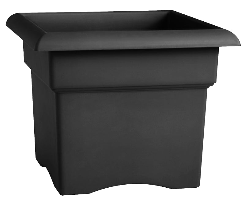 Bloem 57914 Veranda Box Planter, 14 in W, 14 in D, Square, Thick Wall Design, Plastic, Black