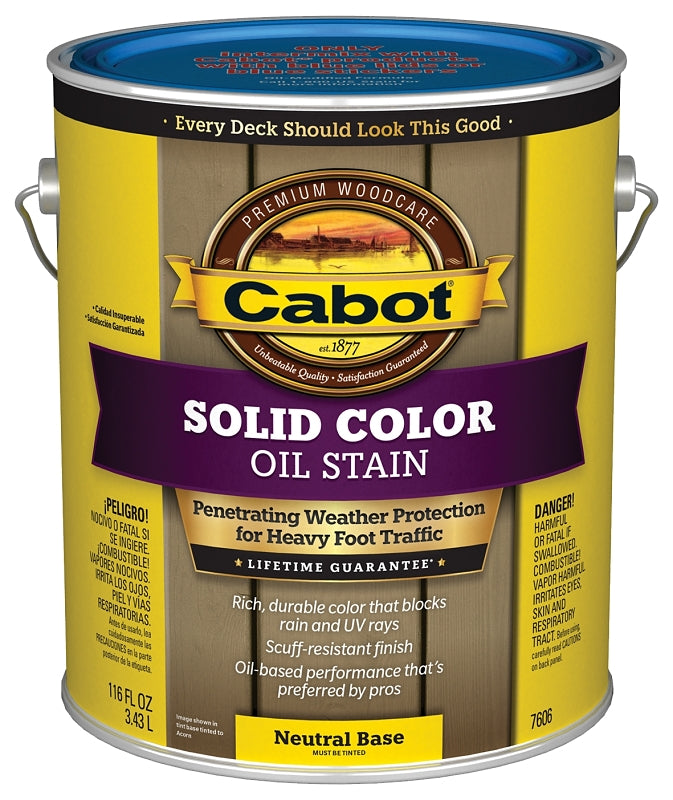 Cabot 140.0007606.007 Decking Stain, Opaque, Neutral Base, Liquid, 1 gal