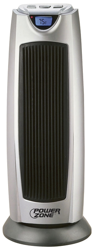 PowerZone Ceramic Tower Heater, 12.5 A, 120 V, 750/1500 W, 1500W Heating, 2-Heat Settings, Grey