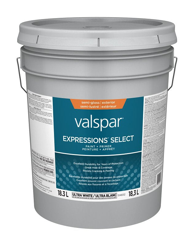 Expressions Select 029.1046002.008 Exterior Latex Paint and Primer, Acrylic, Semi-Gloss, Ultra White, 5 gal