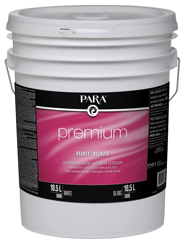 PARA Premium 1800-20 Interior/Exterior Paint, Velvet, White, 5 gal Pail