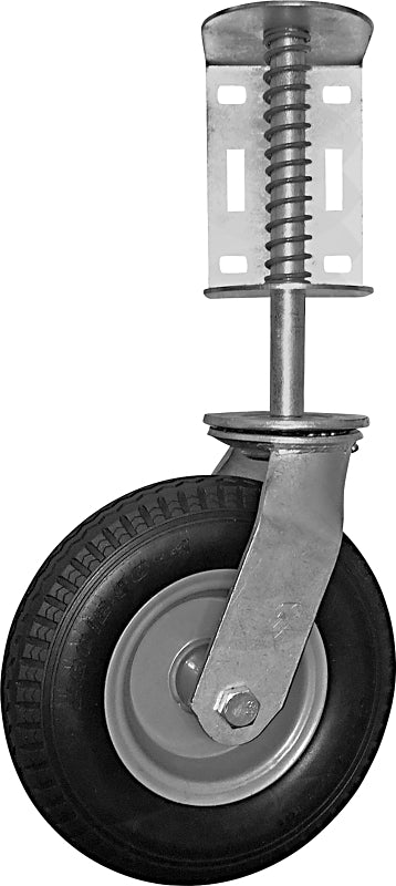 Shepherd Hardware 9798 Gate Caster, 8 in Dia Wheel, 2-1/2 in W Wheel, Rubber Wheel, Black/Silver, 200 lb