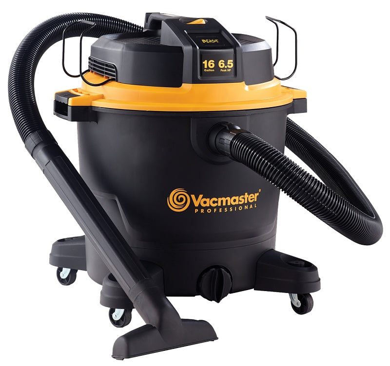 Vacmaster Professional Beast VJH1612PF 0201 Wet and Dry Vacuum, 16 gal Vacuum, 120 V, Black/Yellow Housing