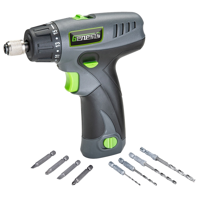 Genesis GLSD08B Screwdriver, Battery Included, 8 V, 1300 mAh, 1/4 in Chuck, Hex, Quick-Change Chuck