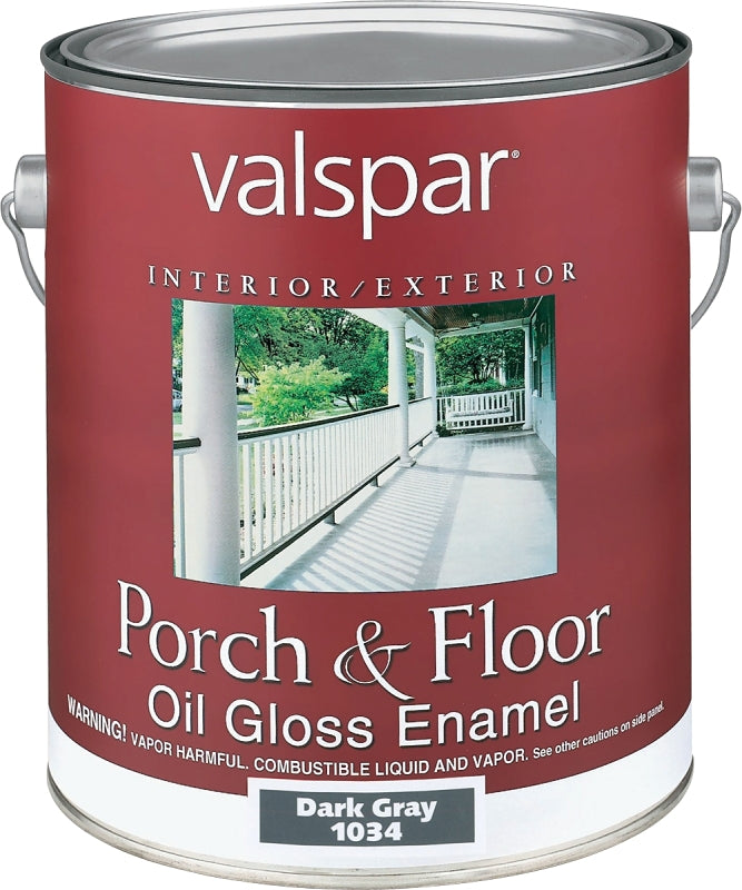 Valspar 027.0001034.007 Porch and Floor Enamel Paint, High-Gloss, Dark Gray, 1 gal