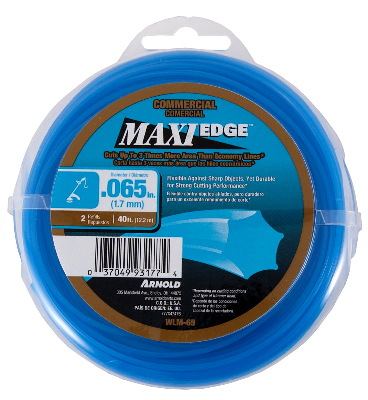 ARNOLD Maxi Edge WLM-65 Trimmer Line, 0.065 in Dia, 40 ft L, Polymer, Blue