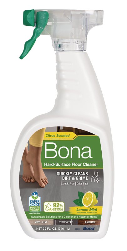 Bona WM700051224 Hard-Surface Floor Cleaner, 32 oz Bottle, Liquid, Lemon-Like, Clear