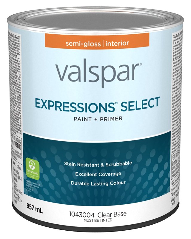 Expressions Select 029.1043004.005 Interior Paint and Primer, Semi-Gloss, Clear, 1 qt, 37 sq-m Coverage Area