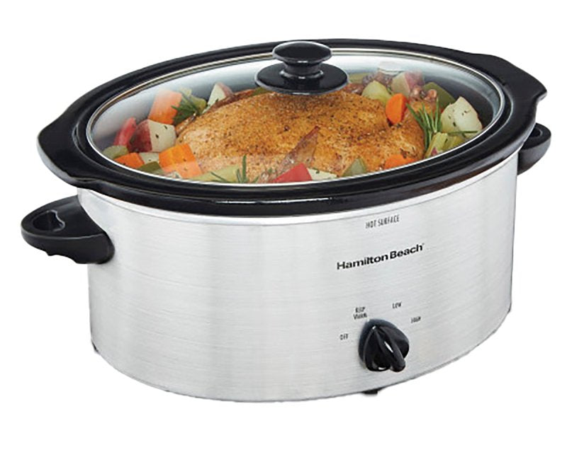 Hamilton Beach 33156RG Portable Slow Cooker, 5 qt Capacity, 120 VAC, 250 W, Knob Control, Stoneware, Silver