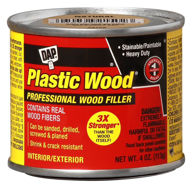 DAP Plastic Wood 21502 Wood Filler, Paste, Strong Solvent, Natural, 4 oz