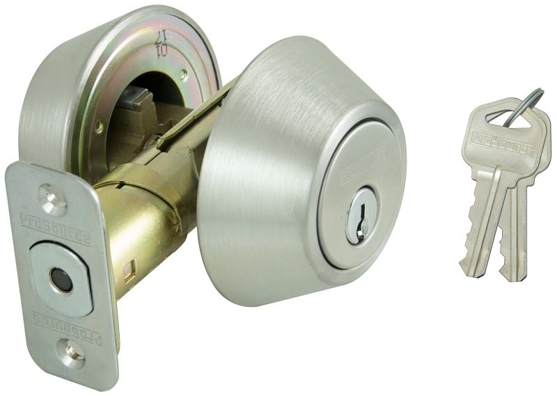 ProSource Deadbolt, 3 Grade, Stainless Steel, 2-3/8 to 2-3/4 in Backset, KW1 Keyway