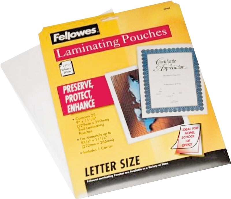 Centurion Fellowes 52005 Laminating Pouch, 11 in L, 8-1/2 in W, 3 mil Thick, Clear