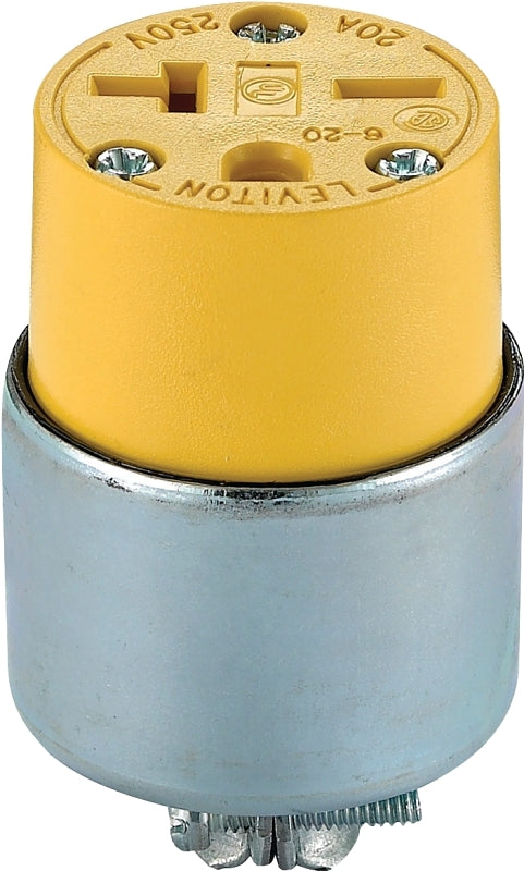 Leviton 000-620CA-000 Armored Connector, 2 -Pole, 20 A, 250 V, NEMA: NEMA 6-20R, Yellow