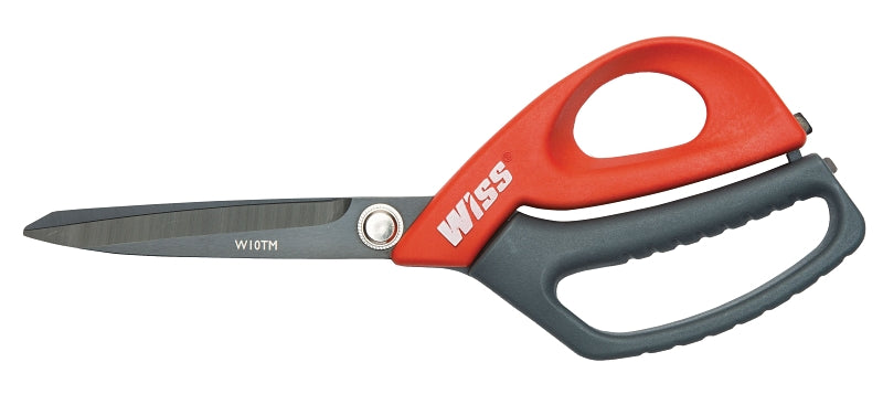 Crescent Wiss W10TM Light-Weight Scissor, 10 in OAL, 4 in L Cut, Stainless Steel Blade, Ring Handle, Gray/Red Handle