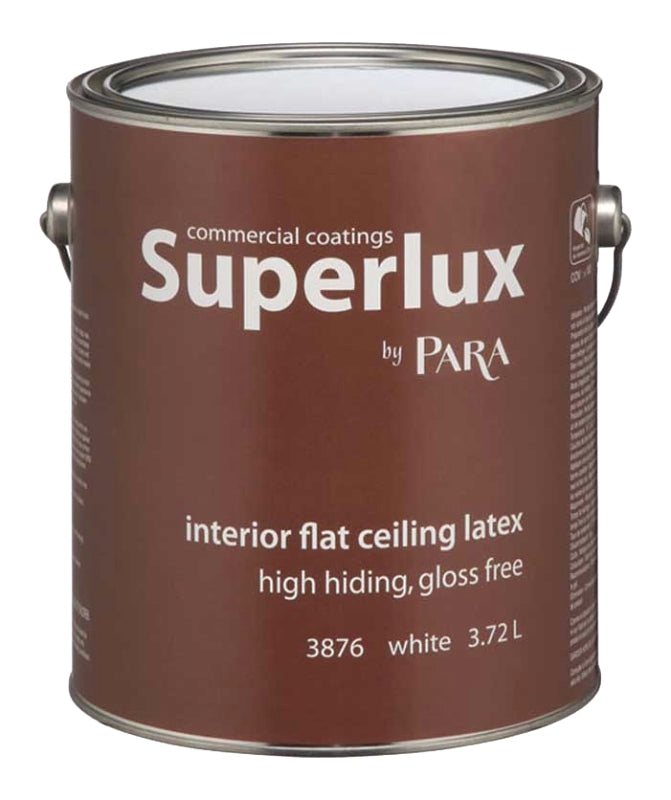 Para Superlux Series 3876-16 Interior Paint, Solvent, Water, Flat, White, 1 gal, 400 to 450 sq-ft Coverage Area