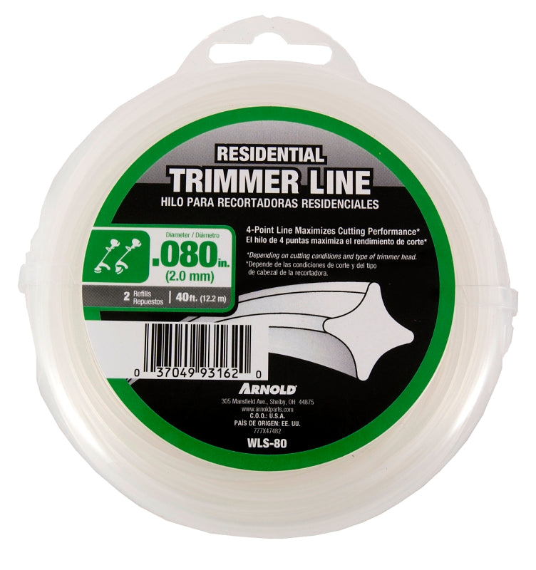 ARNOLD WLS-80 Trimmer Line, 0.080 in Dia, 40 ft L, Nylon