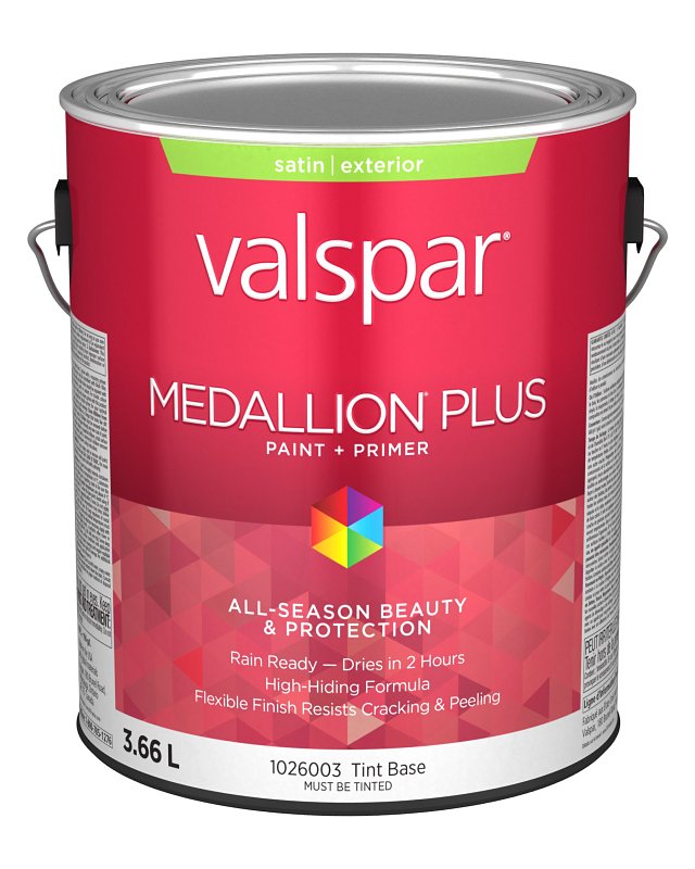 Medallion Plus 029.1026003.007 Exterior Paint and Primer, Acrylic, Satin, Tint Base, 1 gal, 400 sq-ft/gal Coverage Area