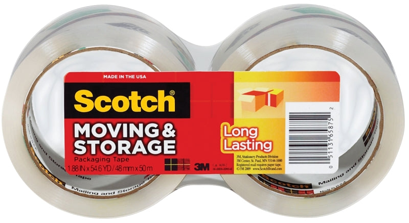 Scotch 3650-2 Packaging Tape, 54.6 yd L, 1.88 in W, Polypropylene Backing, Clear