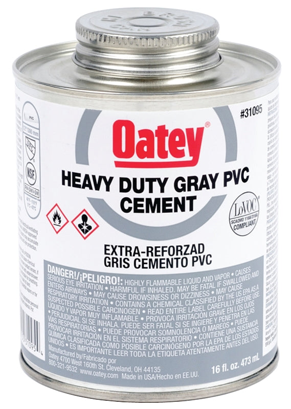 Oatey 31095 Solvent Cement, 16 oz Can, Liquid, Gray