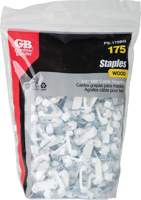 GB PS-175BG/J Cable Staple, 3/4 in W Crown, 1-1/4 in L Leg, Plastic/Polyethylene