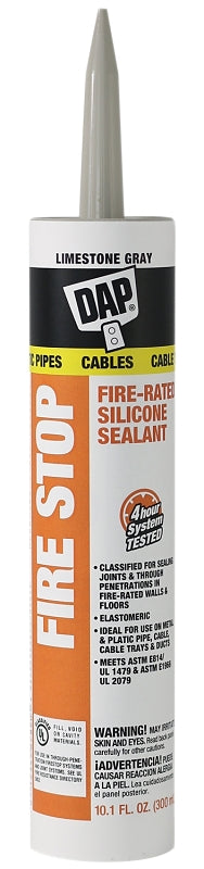 DAP Fire Stop 18806 Silicone Sealant, Limestone Gray, 40 to 110 deg F, 10.1 oz Cartridge