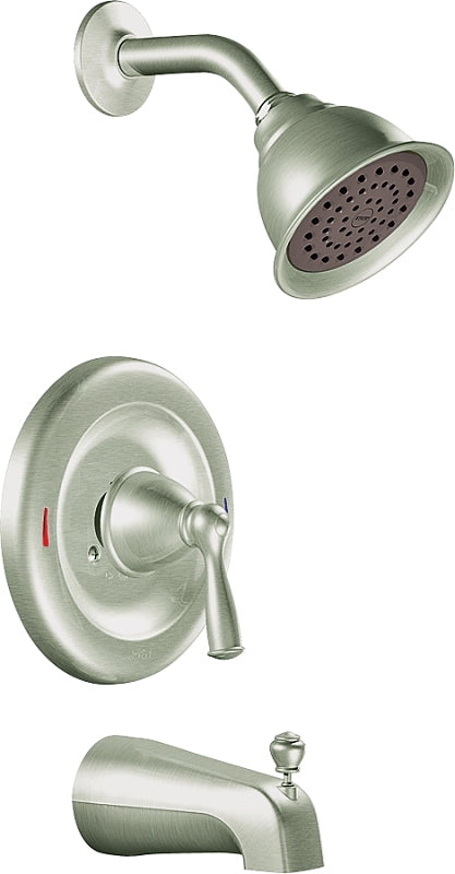 Moen Banbury Series 82910SRN Tub and Shower Faucet, Standard Showerhead, 1.75 gpm Showerhead, 1 Spray Settings, Metal