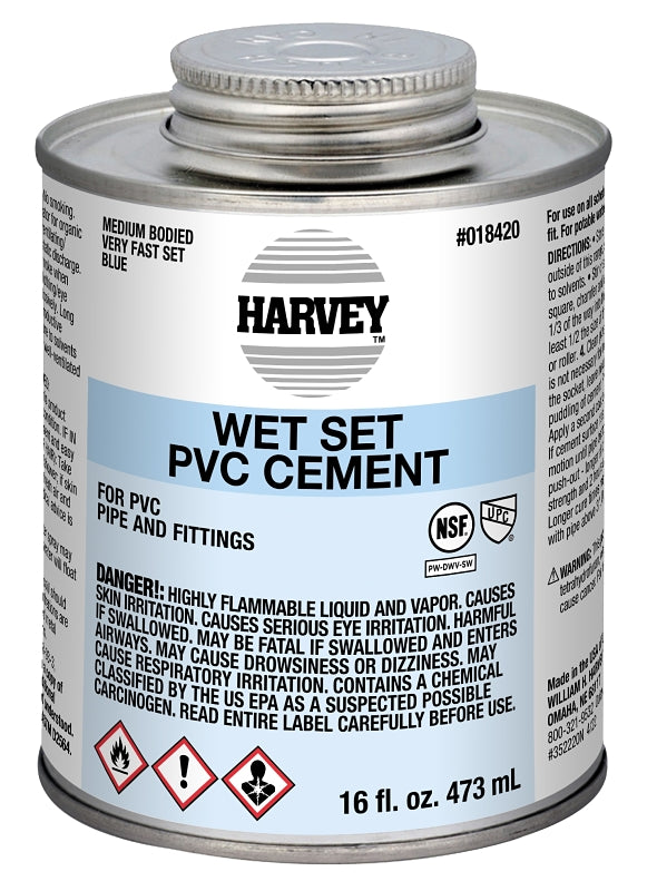 Harvey 018420-12 Solvent Cement, 16 oz Can, Liquid, Blue