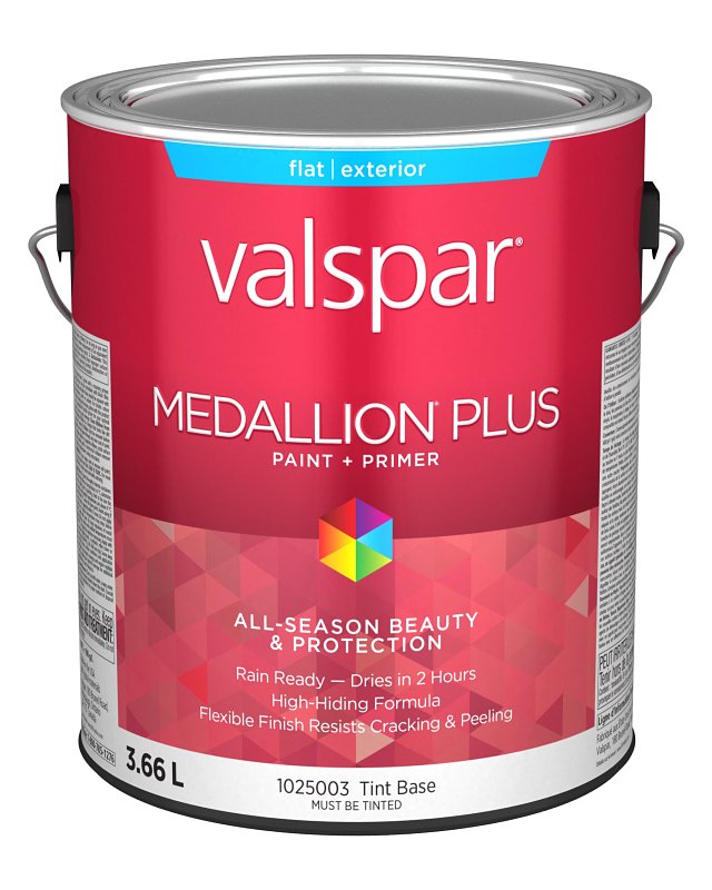 Medallion Plus 029.1025003.007 Exterior Paint and Primer, Acrylic, Flat, Tint Base, 1 gal, 400 sq-ft/gal Coverage Area