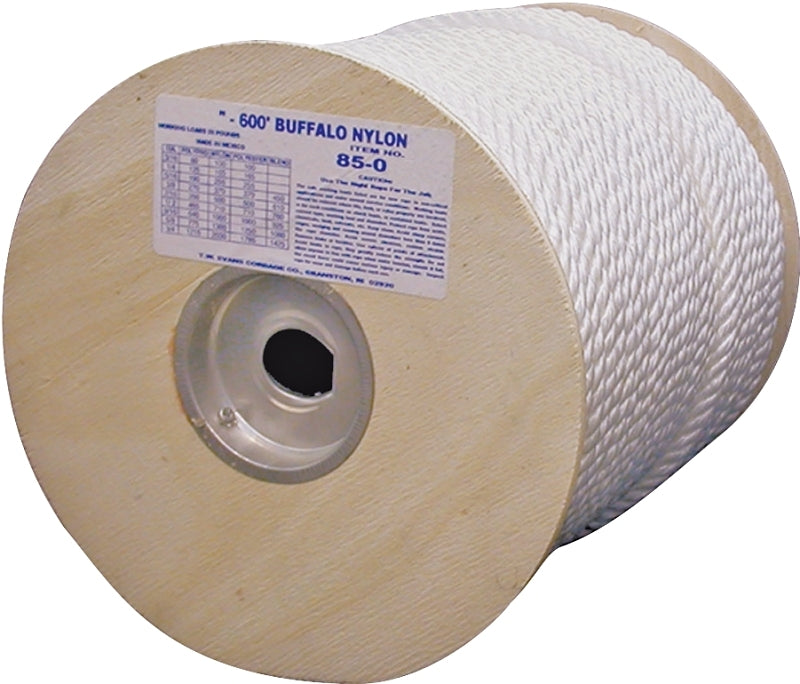 T.W. Evans Cordage 85-073 Rope, 5/8 in Dia, 300 ft L, 1144 lb Working Load, Nylon, White